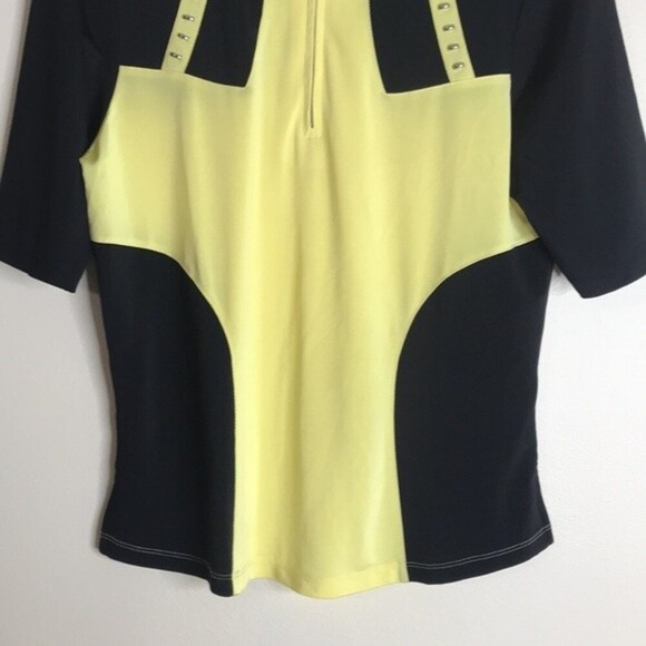 Jamie Sadock Black and Yellow Geometric Quarter Zip Golf Shirt Women's Medium - Picture 4 of 11